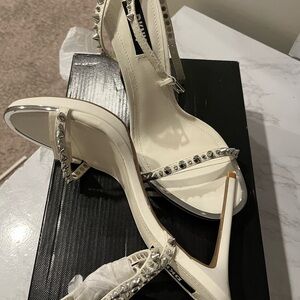 DKNY White and Silver Studded Heels